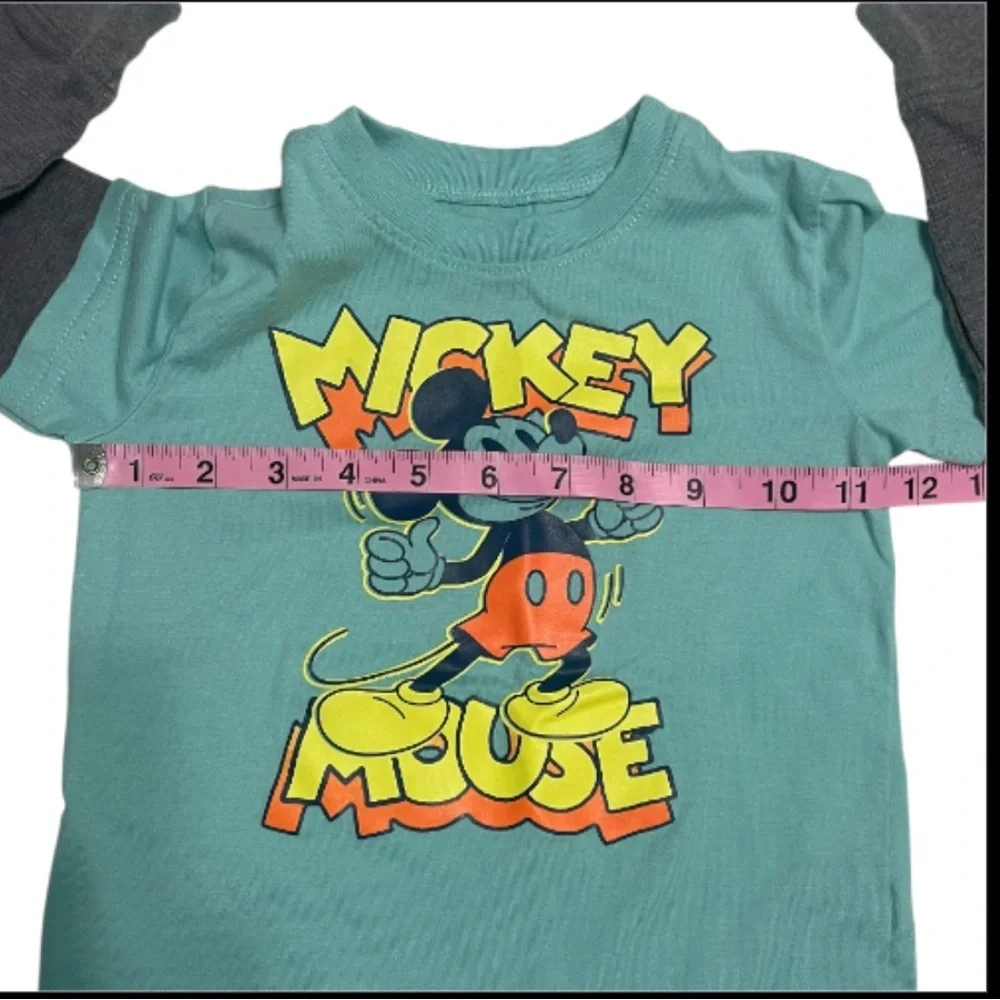 Disney Mickey Mouse Kids Long Sleeve Shirt - Teal and Grey